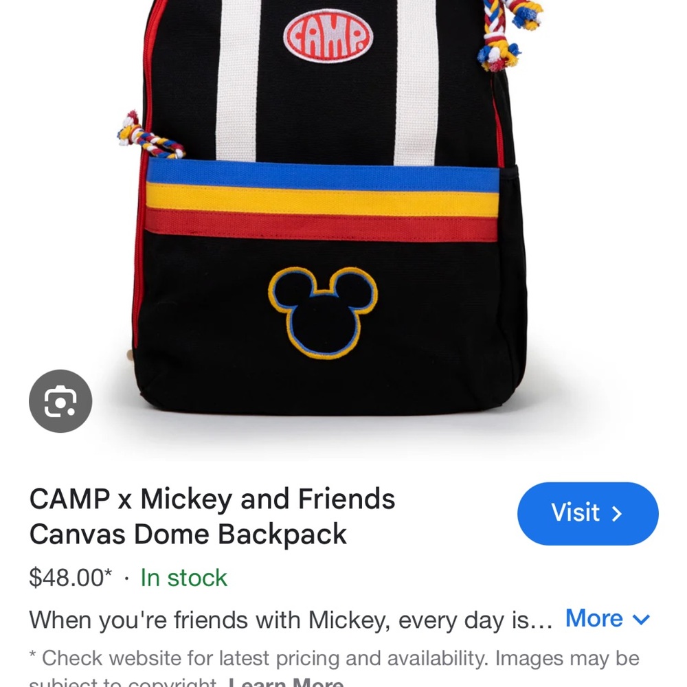 Disney Mickey Mouse Canvas Backpack with Red and Black Accents by CAMP